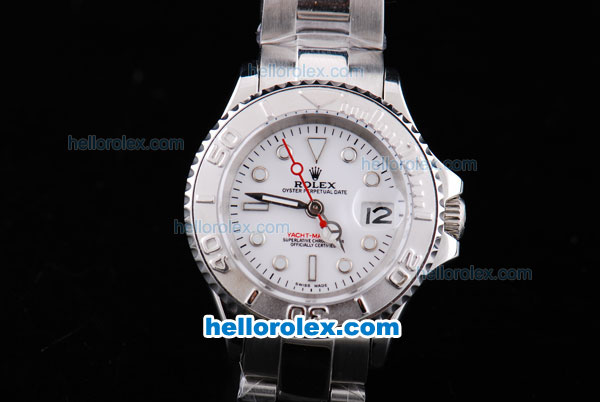 Rolex Yacht-Master Oyster Perpetual Chronometer Automatic with White Bezel,White Dial and White Round Bearl Marking-Small Calendar and Lady Size - Click Image to Close